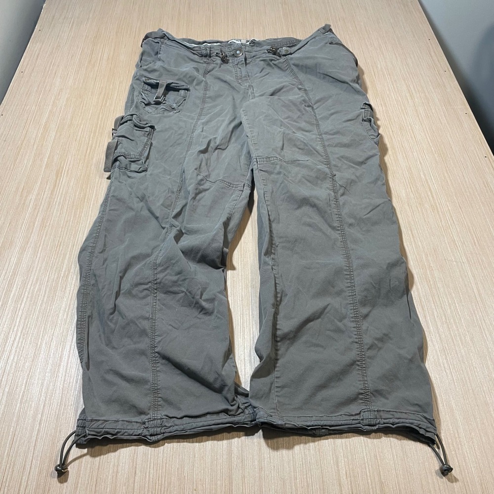 Deluxe Cargo Pants Womens 20W Olive Gray Utility Gorpcore Adjustable Hem Pockets
